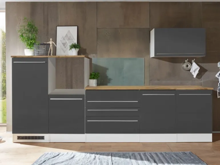 Respekta Küchenblock Gabriel LBBERP320HWGC ohne E-Geräte 320 cm Grau Hochglanz