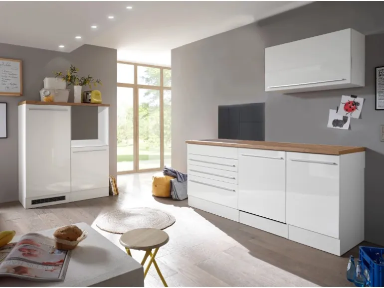 Respekta Küchenblock Gabriel LBBERP320HWWC ohne E-Geräte 320 cm Weiß Hochglanz
