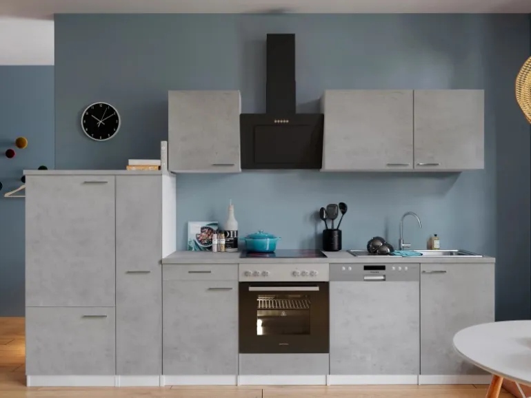 Respekta Küchenblock Malia mit E-Geräten 310 cm Beton Fronten