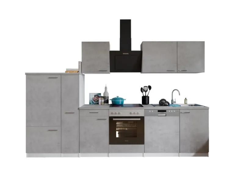 Respekta Küchenblock Malia mit E-Geräten 310 cm Beton Fronten