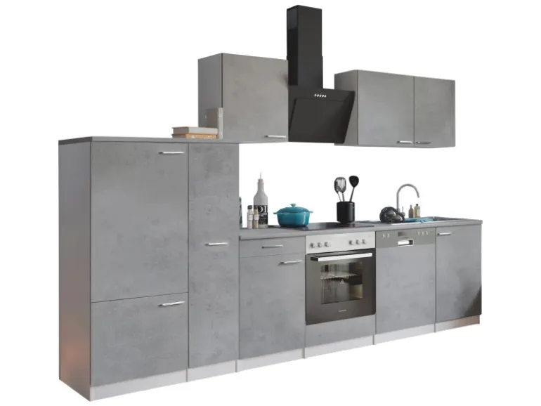 Respekta Küchenblock Malia mit E-Geräten 310 cm Beton Fronten