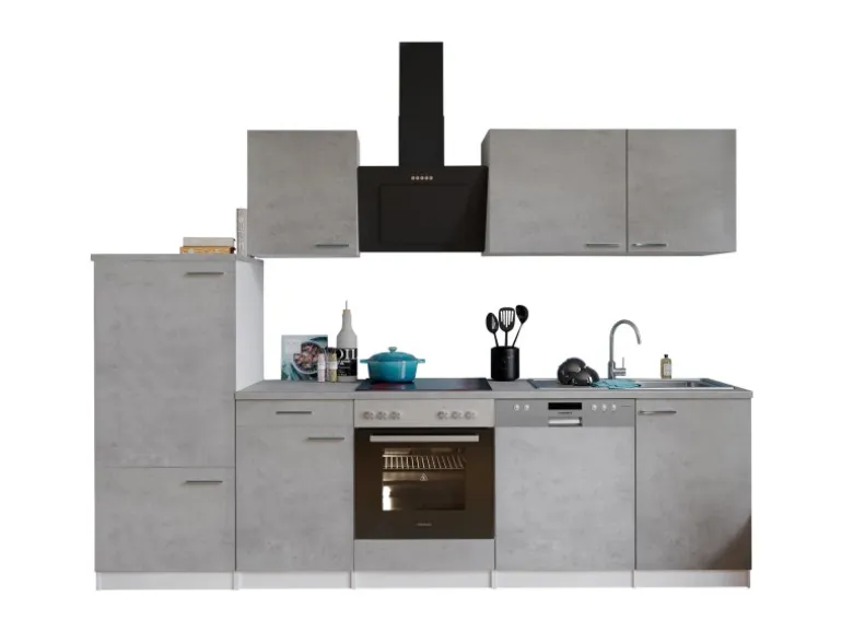 Respekta Küchenblock Malia mit E-Geräten 280 cm Beton Fronten