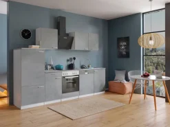 Respekta Küchenblock Malia mit E-Geräten 280 cm Beton Fronten
