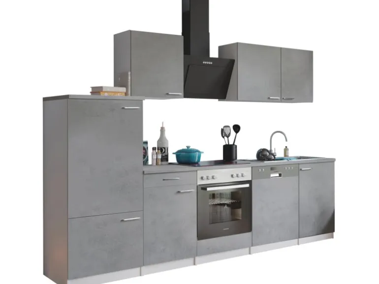 Respekta Küchenblock Malia mit E-Geräten 280 cm Beton Fronten