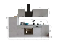 Respekta Küchenblock Malia mit E-Geräten 280 cm Beton Fronten