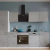 Respekta Küchenblock Malia 280 cm Beton Fronten inkl. Kühl-/ Gefrierkombination