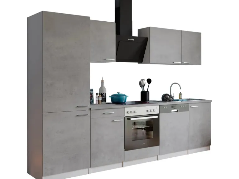 Respekta Küchenblock Malia 280 cm Beton Fronten inkl. Kühl-/ Gefrierkombination