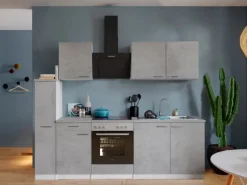 Respekta Küchenblock Malia mit E-Geräten 240 cm Beton Fronten