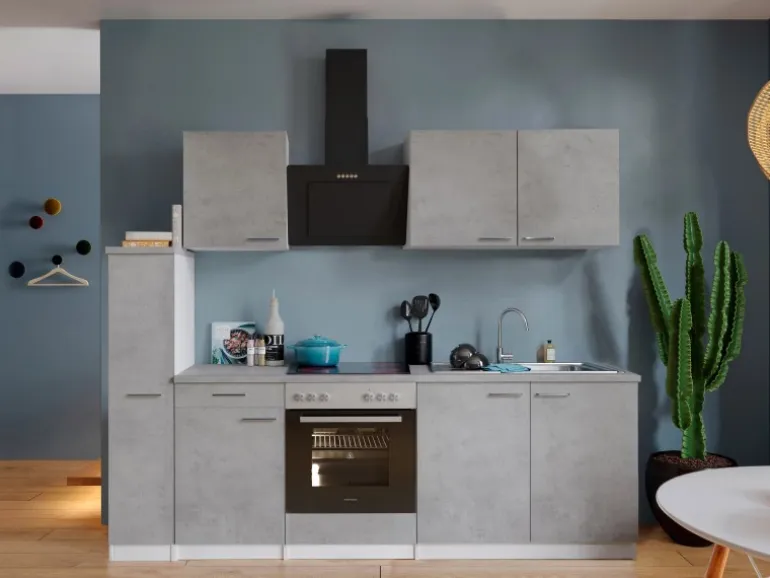 Respekta Küchenblock Malia mit E-Geräten 240 cm Beton Fronten