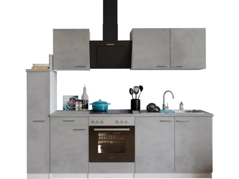 Respekta Küchenblock Malia mit E-Geräten 240 cm Beton Fronten