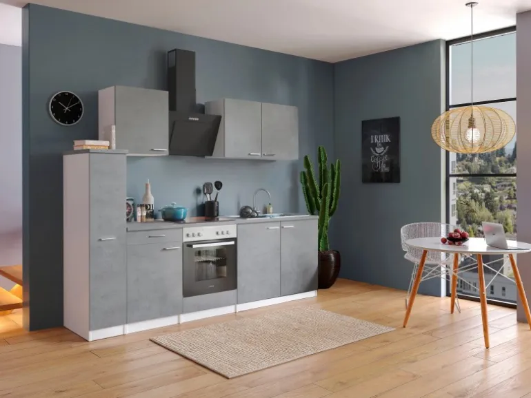 Respekta Küchenblock Malia mit E-Geräten 240 cm Beton Fronten