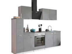 Respekta Küchenblock Malia mit E-Geräten 240 cm Beton Fronten