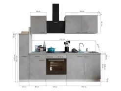 Respekta Küchenblock Malia mit E-Geräten 240 cm Beton Fronten