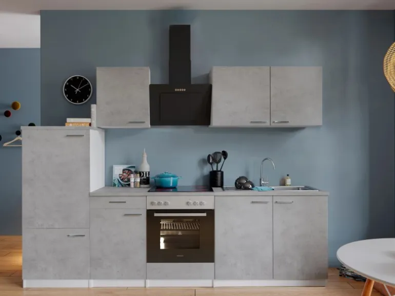 Respekta Küchenblock Malia mit E-Geräten 270 cm Beton Fronten