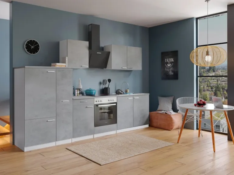 Respekta Küchenblock Malia mit E-Geräten 300 cm Beton Fronten