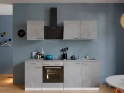 Respekta Küchenblock Malia mit E-Geräten 210 cm Beton Fronten