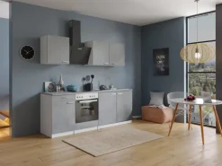 Respekta Küchenblock Malia mit E-Geräten 210 cm Beton Fronten