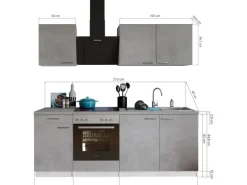 Respekta Küchenblock Malia mit E-Geräten 210 cm Beton Fronten