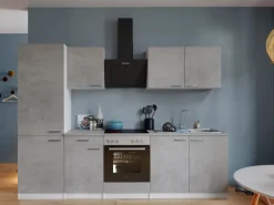 Respekta Küchenblock Malia 270 cm Beton Fronten inkl. Kühl-/ Gefrierkombination