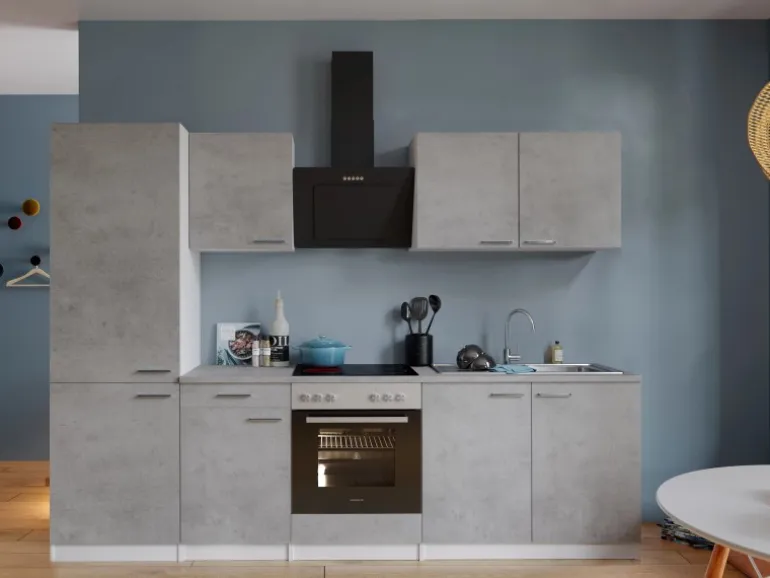 Respekta Küchenblock Malia 270 cm Beton Fronten inkl. Kühl-/ Gefrierkombination