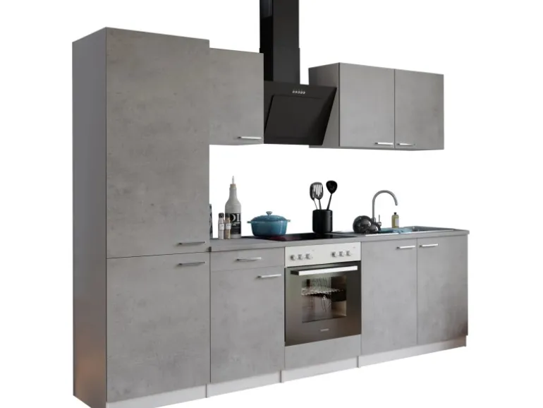 Respekta Küchenblock Malia 270 cm Beton Fronten inkl. Kühl-/ Gefrierkombination