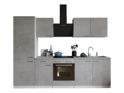 Respekta Küchenblock Malia 270 cm Beton Fronten inkl. Kühl-/ Gefrierkombination