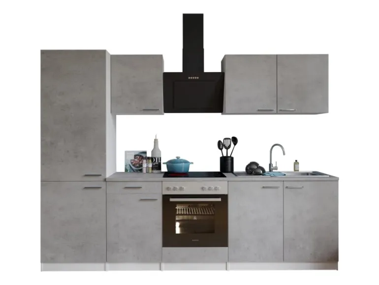 Respekta Küchenblock Malia 270 cm Beton Fronten inkl. Kühl-/ Gefrierkombination