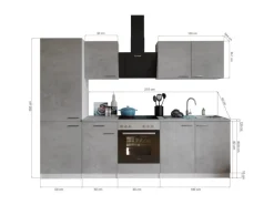 Respekta Küchenblock Malia 270 cm Beton Fronten inkl. Kühl-/ Gefrierkombination