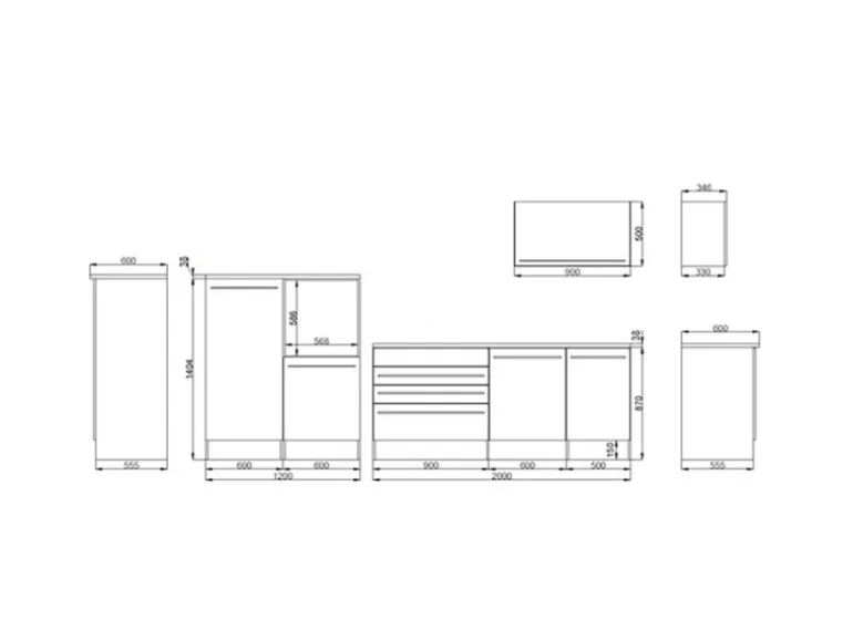 Respekta Küchen-Doppelblock Gabriel 200 cm x 320 cm x 60 cm Grau