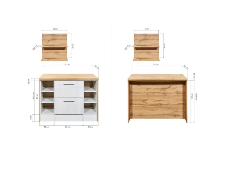 Respekta Kücheninsel Anton 124 cm ohne E-Geräte Lärche Weiß