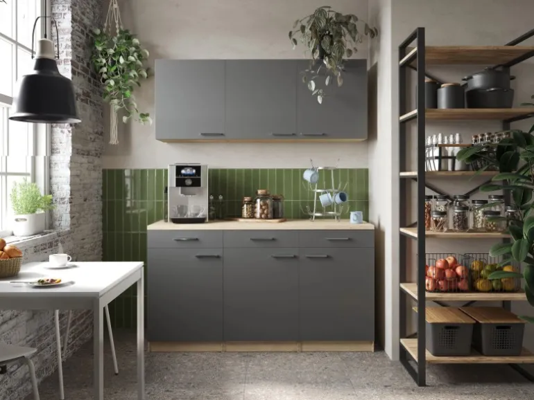 Respekta Küchenmöbel-Set 12 Merle 150 cm Grau