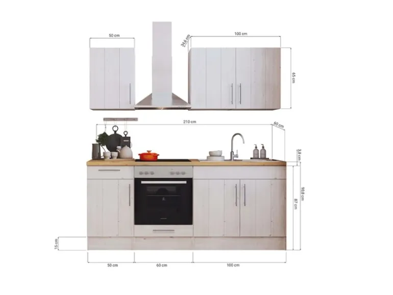 Respekta Küchenzeile Anton LBBERP210LHWC ohne E-Geräte 210 cm Lärche Weiß