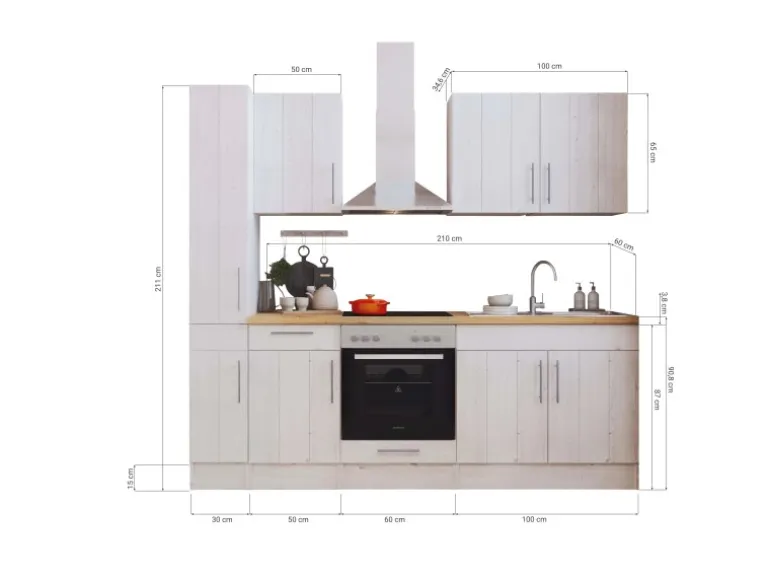 Respekta Küchenzeile Anton LBBERP240LHWC ohne E-Geräte 240 cm Lärche Weiß