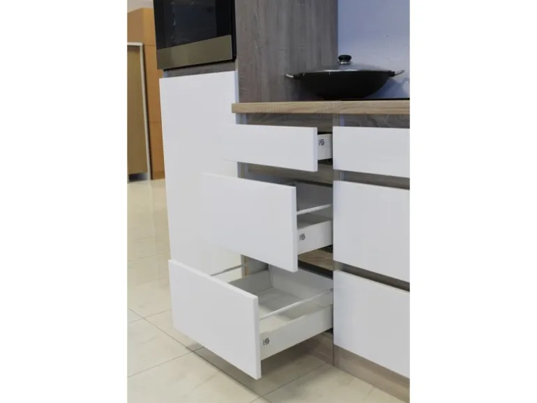 Respekta Küchenzeile GLRP370HESWM Grifflos 370 cm Weiß matt-Sonoma Eiche