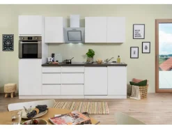 Respekta Küchenzeile GLRP280HWWM 280 cm Weiß Matt Granit-Optik Grifflos