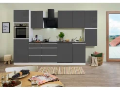 Respekta Küchenzeile GLRP330HWG Grifflos 330 cm Grau Hochglanz-Weiß