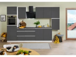 Respekta Küchenzeile GLRP320HWG Grifflos 320 cm Grau Hochglanz-Weiß