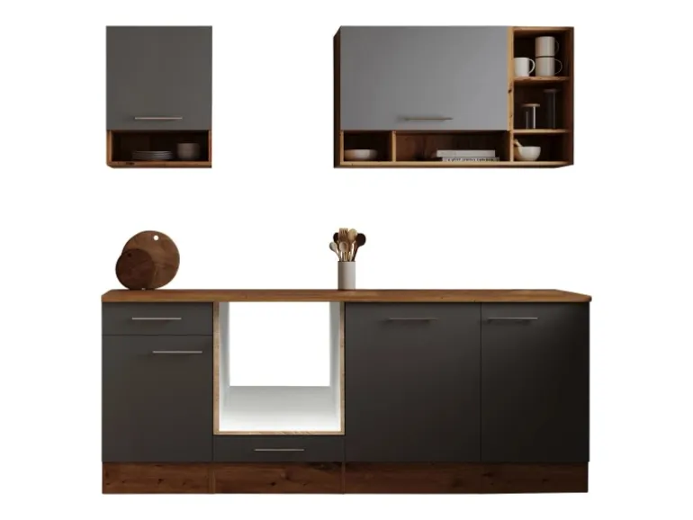 Respekta Küchenzeile Hilde LBBEKB220EGC ohne E-Geräte 220 cm Grau