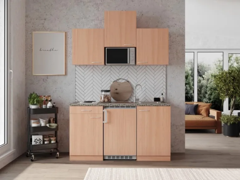 Respekta Küchenzeile KB150BBMI 150 cm Buche Nachbildung