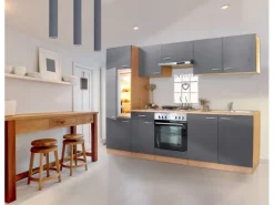 Respekta Küchenzeile KB270BGE 270 cm Grau-Buche Nachbildung