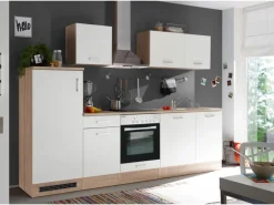 Respekta Küchenzeile KB280ENWPC 280 cm Weiß Eiche-Natura Nachbildung