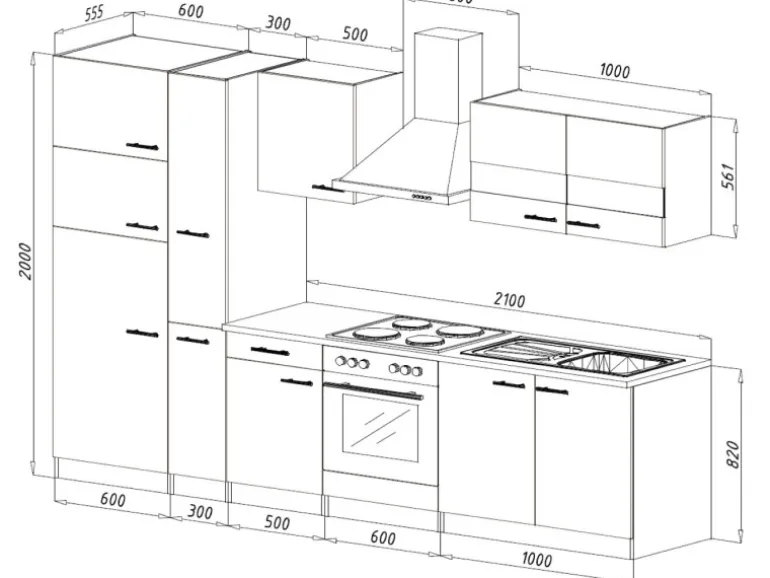 Respekta Küchenzeile KB300ESGCGKE 300 cm Grau-Eiche Sägerau Nachbildung