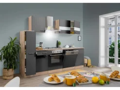 Respekta Küchenzeile KB250ESG 250 cm Grau-Eiche