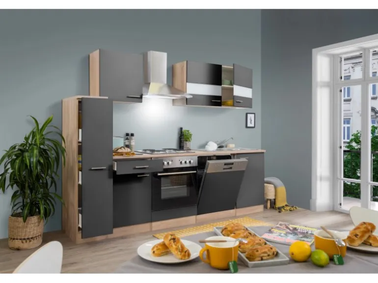 Respekta Küchenzeile KB250ESG 250 cm Grau-Eiche