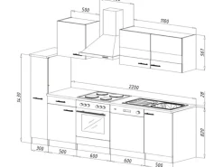 Respekta Küchenzeile KB250ESG 250 cm Grau-Eiche