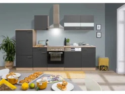 Respekta Küchenzeile KB280ESGC Grau-Eiche Sägerau