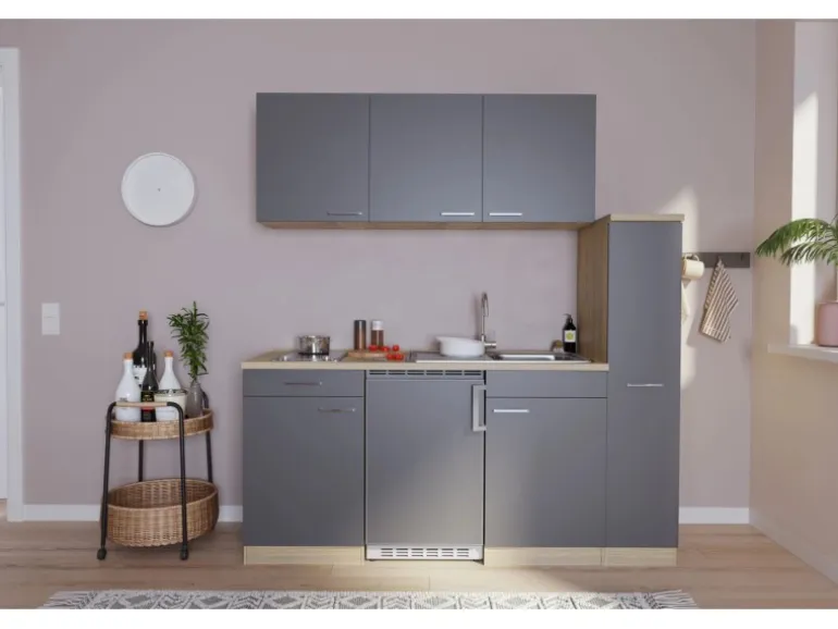 Respekta Küchenzeile KB180ESGC 180 cm Grau-Eiche Sonoma Sägerau Nachbildung