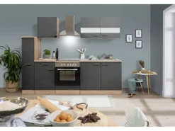 Respekta Küchenzeile KB240ESGC 240 cm Grau-Eiche