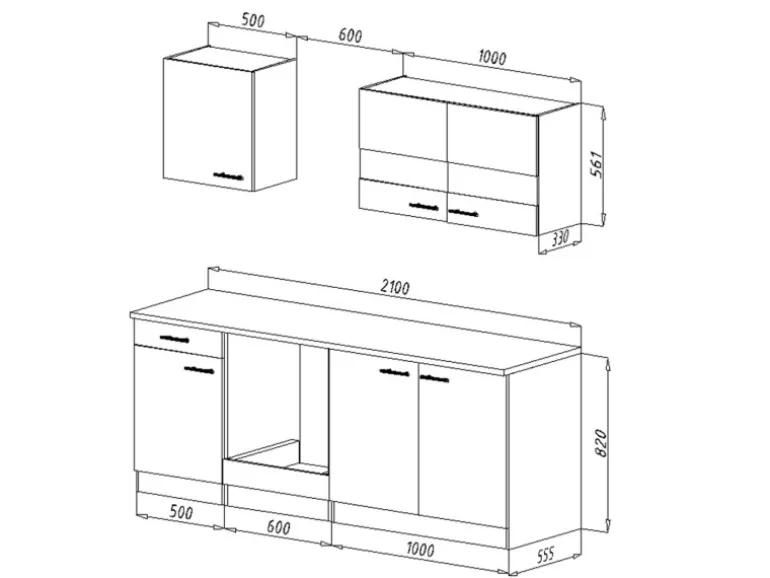 Respekta Küchenzeile KB210ESG 210 cm Grau-Eiche Sägerau Nachbildung