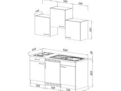 Respekta Küchenzeile KB150ESRMIC 150 cm Rot-Eiche Sägeräu Nachbildung